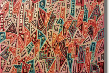 Das Kunstwerk ist ein im Querformat angelegtes Gemälde im Format DIN A4 auf Papier. Es präsentiert eine vollkommen abstrakte, lückenlose Komposition aus organisch geformten Bildelementen im Stile eines Allover-Musters.Das Grundprinzip: Die gesamte Bildfläche ist dicht an dicht mit unzähligen, verschieden geformten Wabenstrukturen bedeckt.