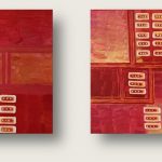 Das Kunstwerk präsentiert sich als zweiteiliges Set (Diptychon) auf zwei quadratischen Leinwänden von jeweils 30 mal 30 Zentimetern. Die Komposition ist strikt non-figurativ, evoziert nun jedoch in der Anordnung das Bild einer geordneten Aufstellung.Untergrund und atmosphärischer Raum:Der Hintergrund ist in einem tiefen, unruhigen Rot gehalten. Der Farbauftrag ist nicht glatt oder gleichmäßig, sondern fleckig und wolkig schattiert. Dadurch entsteht eine visuelle Unruhe, die an ein loderndes Energiefeld, Rauch oder eine hitzige Atmosphäre erinnert.Die Formations-Elemente:Zentral auf jeder Leinwand befindet sich eine dichte, rasterartige Ansammlung kleiner Einheiten. Sie sind in fast militärischer Präzision in Reihen und Gliedern nebeneinander und untereinander aufgestellt, wodurch sie einen Block im Zentrum des Quadrats bilden.Jedes einzelne Element besteht aus einer stark deckenden, pastosen weißen Umrandung. Diese weißen Konturen wirken wie starre, schützende Kapseln oder Schilde. Im Inneren jeder weißen Kapsel befindet sich ein roter Kern – hier wurde die weiße Farbe weggelassen, sodass das unruhige Rot des Hintergrunds wie ein pulsierendes „Herz“ oder ein verletzliches Innenleben hindurchschaut. Die weißen Linien stehen so dicht beieinander, dass sie eine geschlossene Front bilden, die sich haptisch leicht erhaben vom roten Untergrund abhebt.