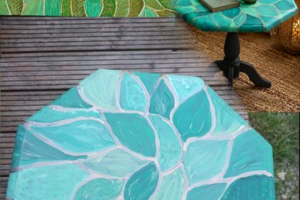 Acryl auf Holz - Das florale Design dieses funktionalen Kunstwerks basiert auf dem Originalgemälde „Grünes Paradies“.
