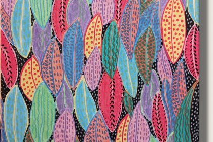 Das Kunstwerk ist ein quadratisches Gemälde auf Leinwand mit den Maßen 40 x 40 Zentimeter. Es zeigt eine dichte, lückenlose Überlagerung unzähliger stilisierter Blattformen im Sinne eines Allover-Musters.