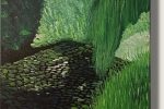 Expressionistisches Acrylgemälde eines dunklen Seerosenteichs mit grüner Trauerweide und dichtem Schilf in pastöser Maltechnik.