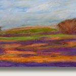 Ölkreide auf Aquarellpapier, DIN A4 Quer, eine farbenfrohe Maasdünenlandschaft im Herbst bei beginnender Abenddämmerung